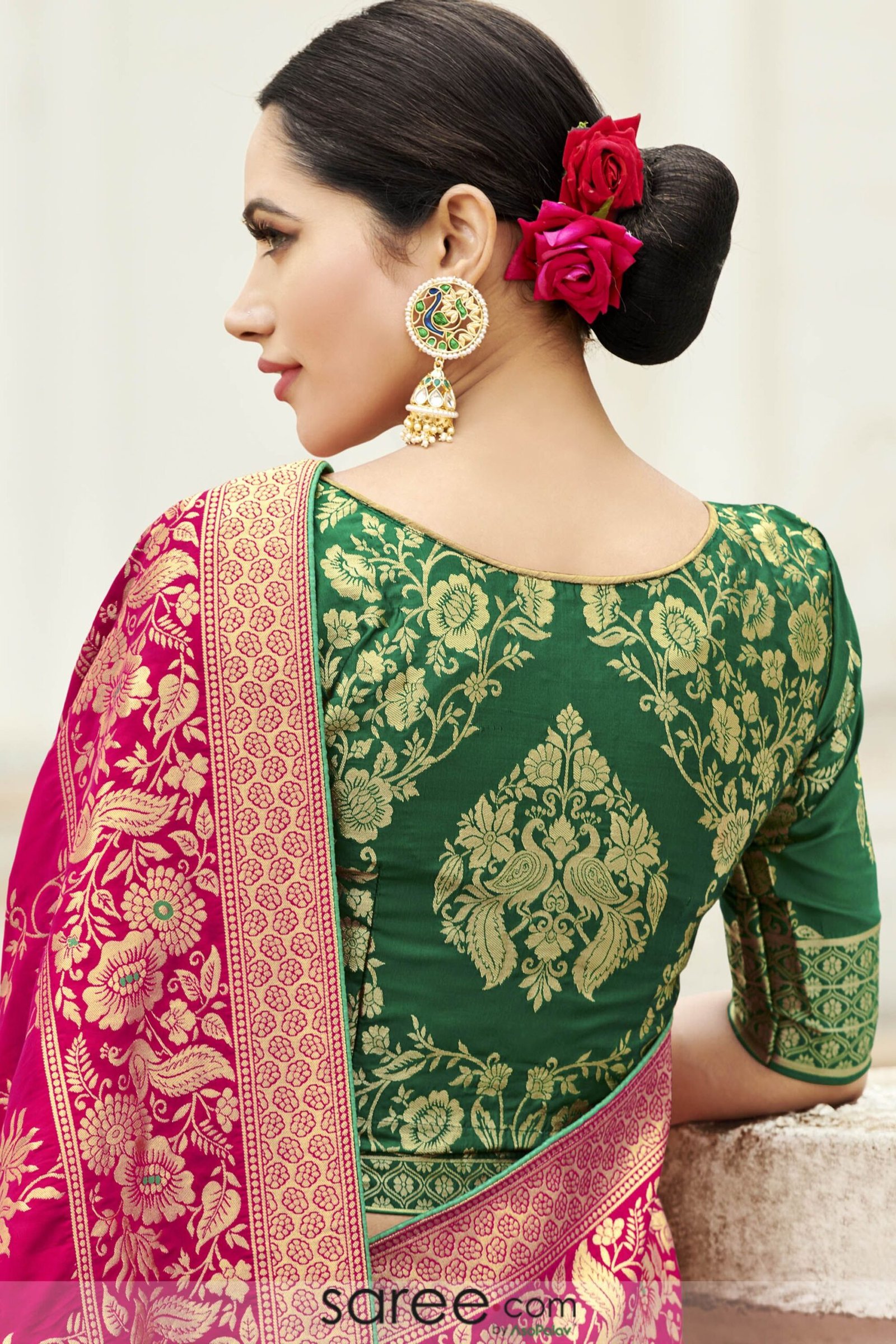 Match silk sarees with contrast-colored blouses