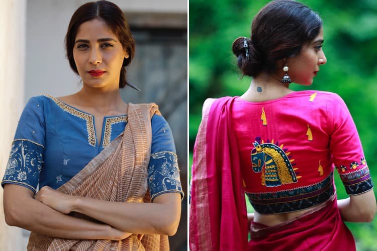 lace blouse with a silk or chiffon saree